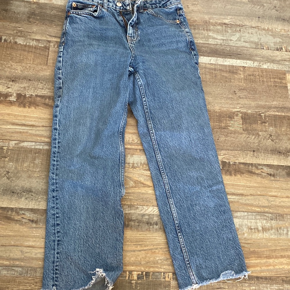 Blue petite straight jeans